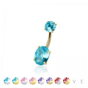 ROUND CZ TOP AND OVAL RADIANT CZ PRONG SET CZ 316L SURGICAL STEEL NON DANGLE BELLY RING